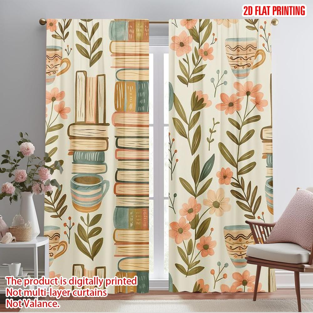 

2pcs,2D plane printing Curtains Roller Blinds FloralBookscape Polyester (without rod) Festive Use for Living Room, Office, 52.50×116.00 CM 2pcs