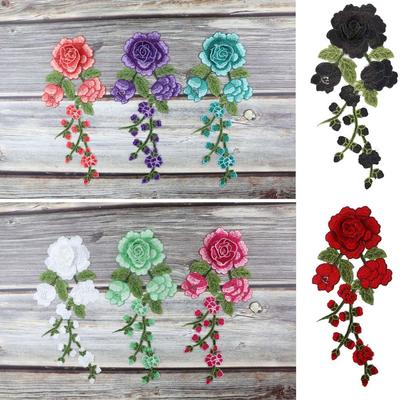 DIY Colorful Floral Embroidery Patches Long String Flowers Clothes Sticker Iron On Patch