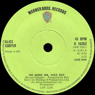 7inch Record ALICE COOPER - No More Mr. Nice Guy K16262 Warner Bros. Re 1973 UK Rock Used