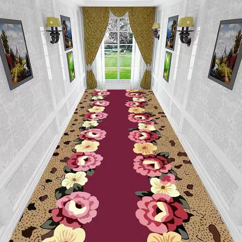 Modern Design Hallway Aisle Carpet Red Rose Long Runner Hotel Entrance Hallway Corridor Stair Non Slip Mat Bedroom Bedside Rugs
