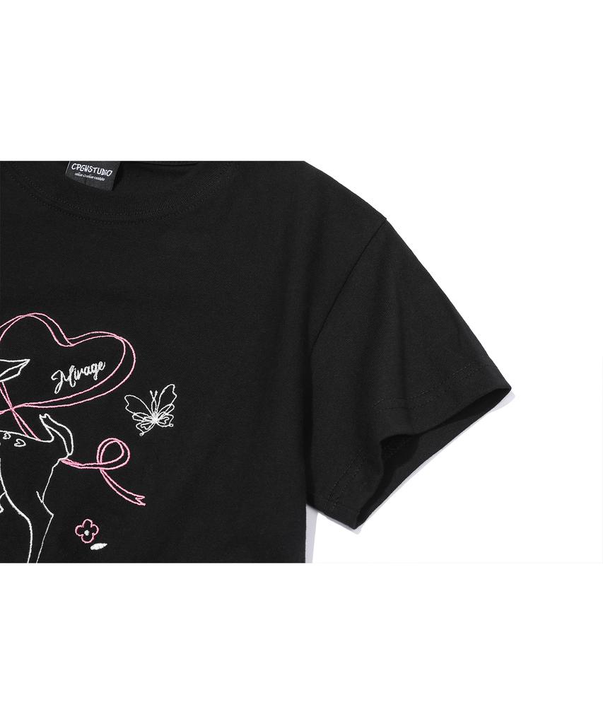 CPGN STUDIO Dear Bloom Crop Short Sleeve Tee Black