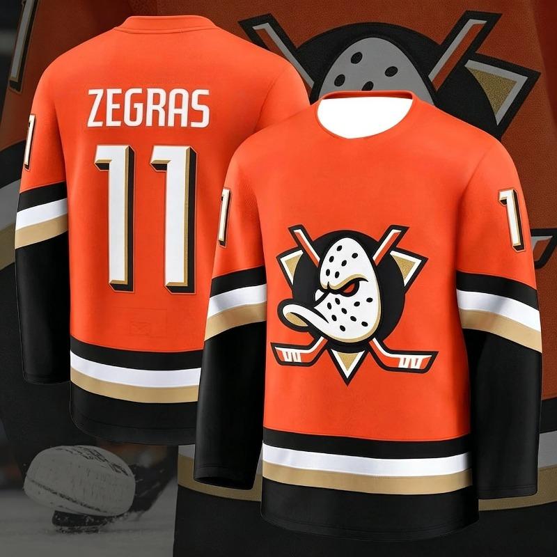 Look de Famille 2026 Nouveau Maillot d'Entraînement de Hockey sur Glace Équipe Canard Impression 3D Respirant Évacuant l'Humidité Manches Longues T-shirt Enfants Adultes