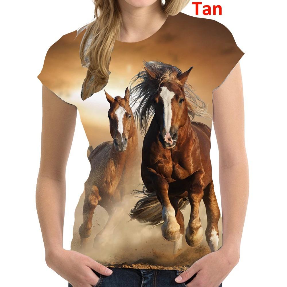 Fashion 3D Printing T Shirt Animal Horse Women Funny Short Sleeved Tees Women Tops Pullover Tee