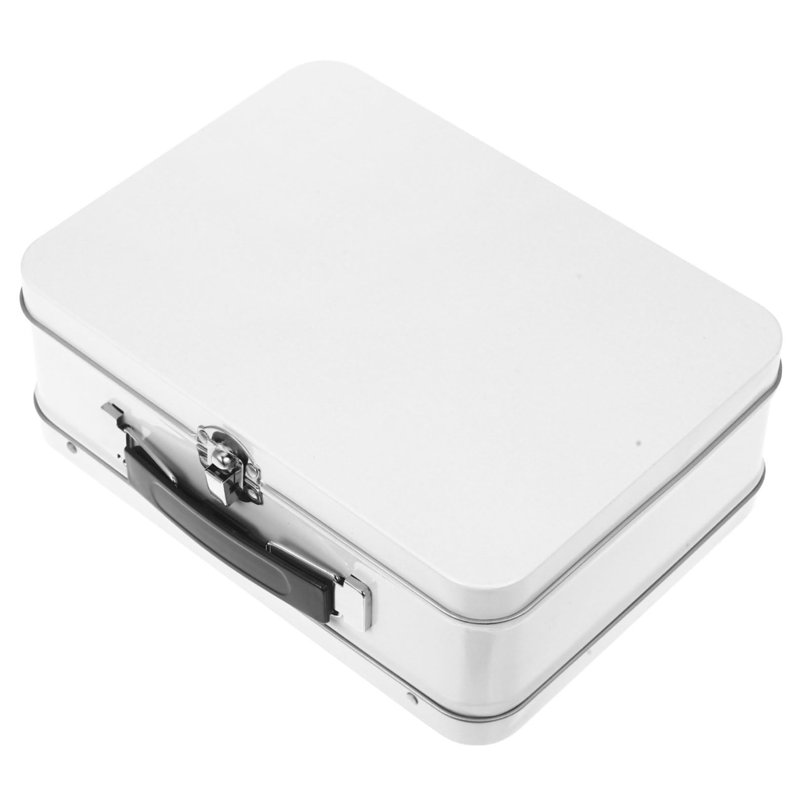 

NUOLUX Tin Trinket Box Jewelry Storage Case Large Capacity 8.07x5.91x2.95 inches Portable with Handle Multipurpose Storage Box
