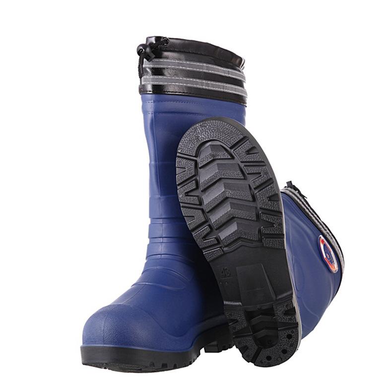 

Высокие резиновые сапоги из бархата и хлопка, мужские зимние теплые непромокаемые ботинки, водонепроницаемые три пары 45 синий