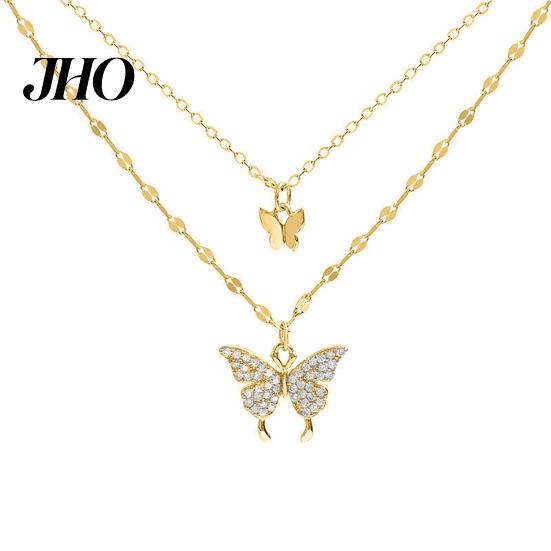 Jewelry Chain Butterfly Necklace Double Layer Rust-proof Alloy Stylish pendant Personality Fashion Clavicle for Women золотистый