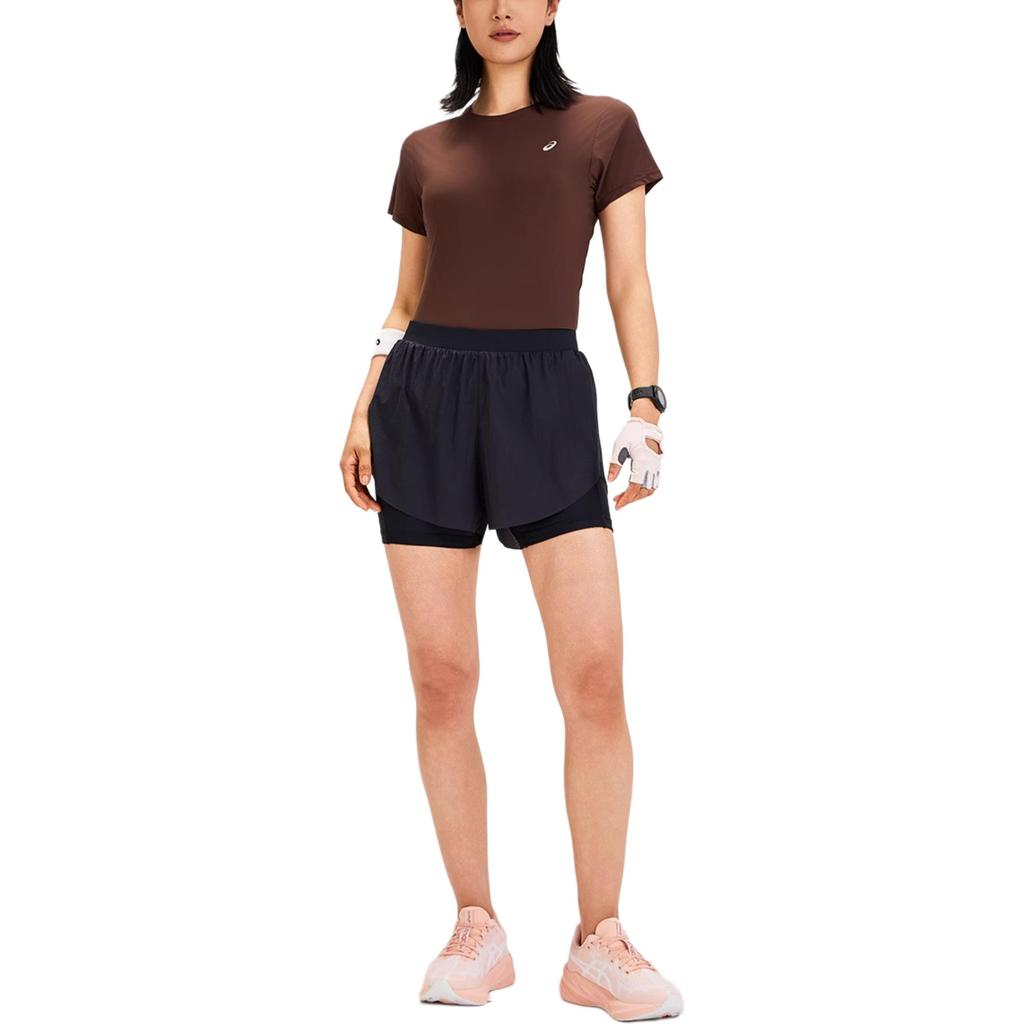 Asics Womens Reflective Night Vision Breathable Comfortable Woven Two-In-One Sports Shorts Women Shorts Black 2012D249-001