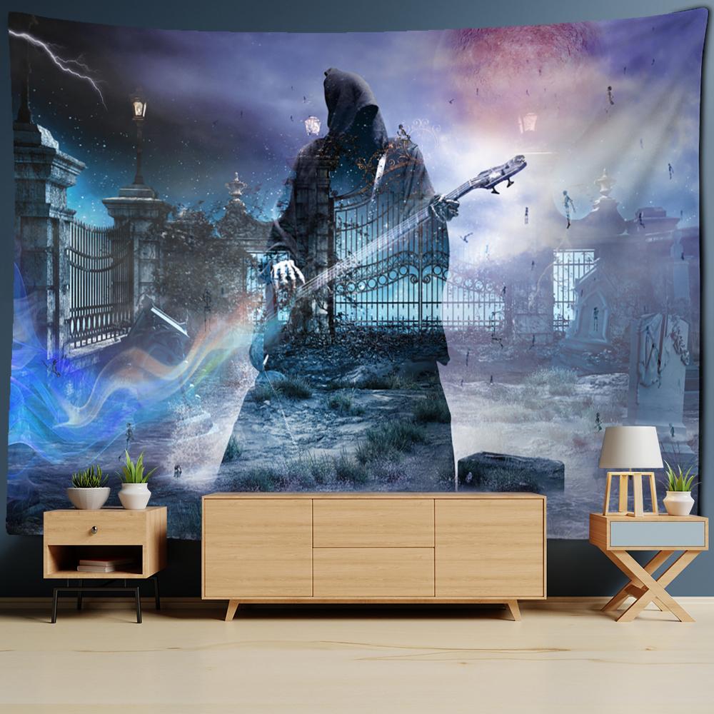 Horror Wizard Guitar Tapestry Wall Hanging Psychedelic Witchcraft Tapiz Art Residence Dormitory Decor