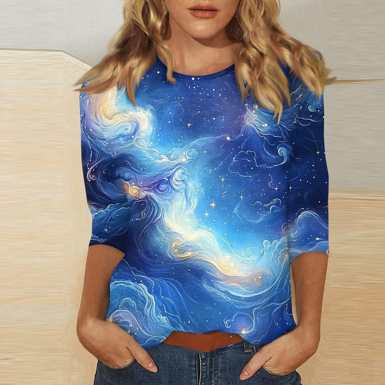 

Женская повседневная свободная футболка с круглым вырезом и принтом ко Дню святого Валентина с рукавами три четверти S