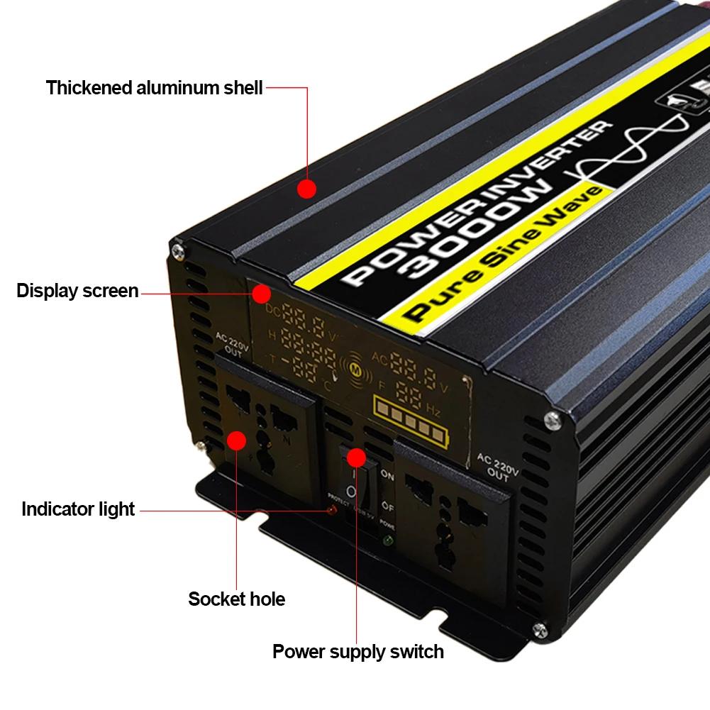 Peak 3000W Pure Sine Wave Inverter 12V 220V Power Converter Adaptor 12V ~ 220V 3000W Home Solar Inverter Power For Truck Outdoor