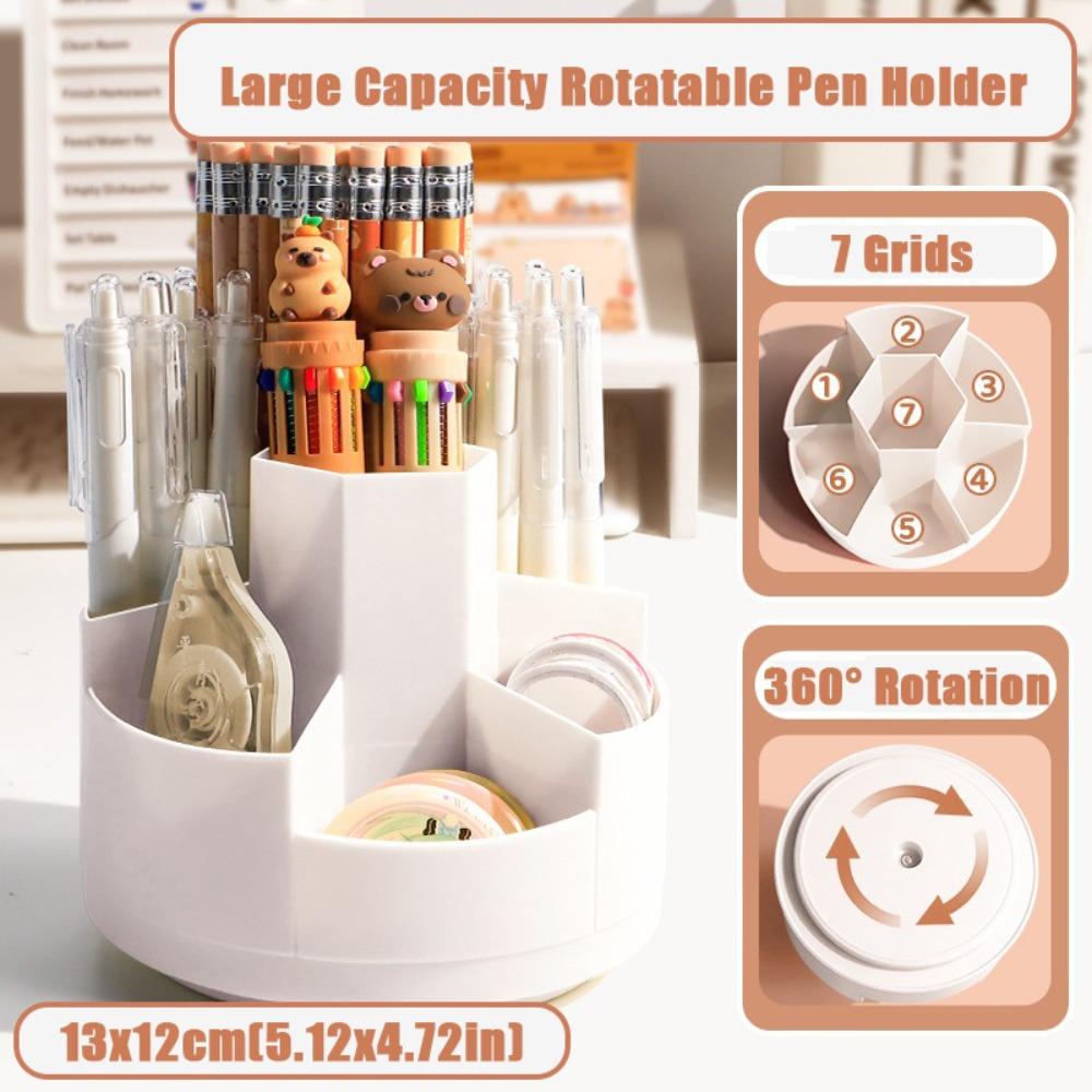 Plastic Pen Container 7/10 Grids Stationery Storage Box Cartoon Pen Holder  School Office