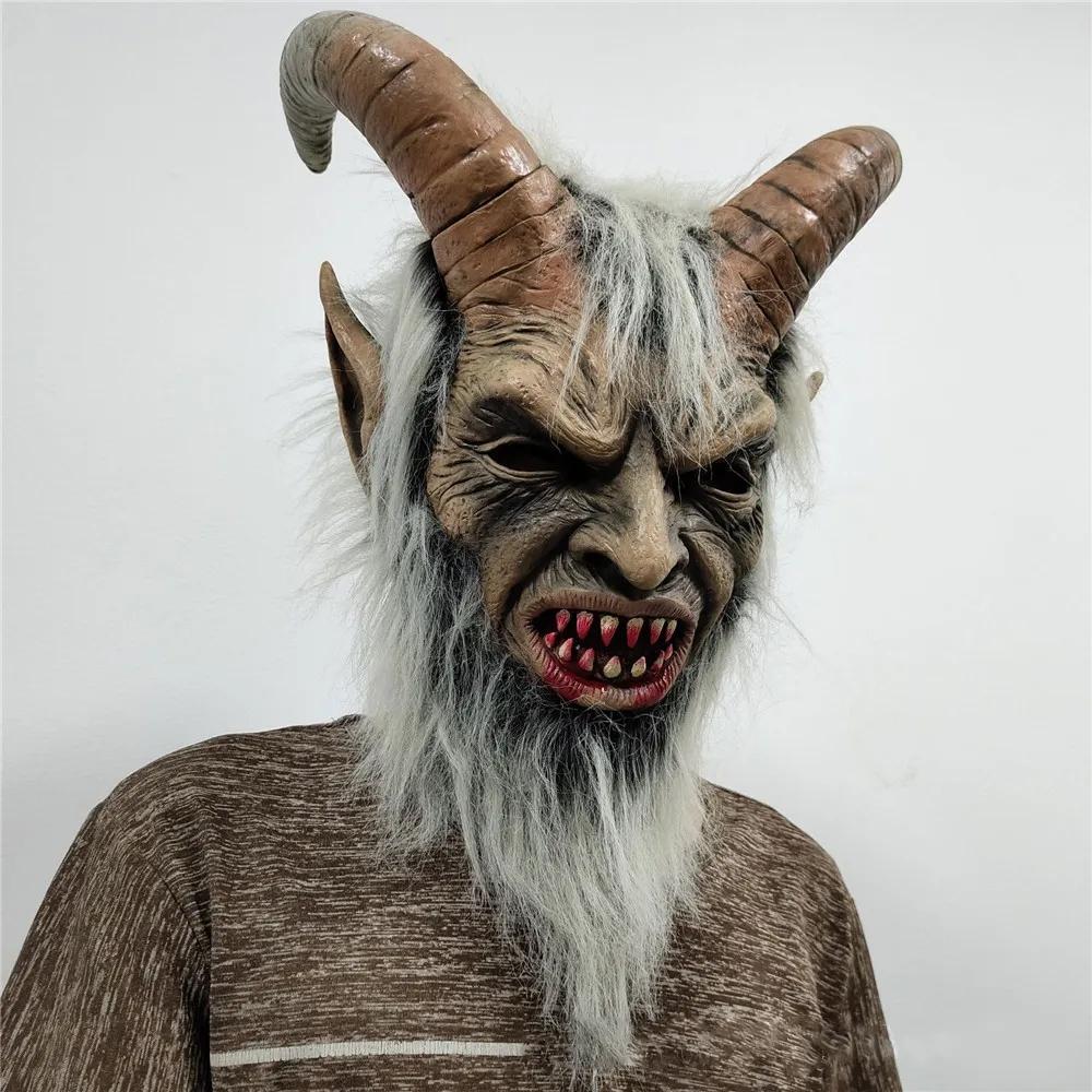 

Horror Lucifer Face Red Demon Mask Cosplay Devil Animal Horn Latex Masks Helmet Halloween Carnival Terror Party Costumes Props