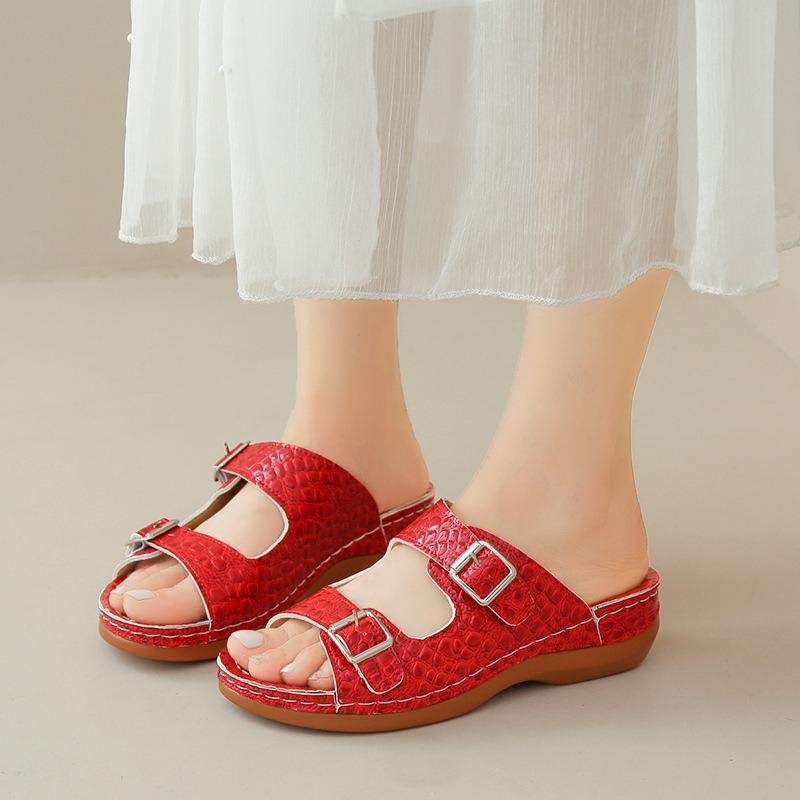 Spring and summer women's shoes large size thick-soled wedge heels women's cool slippers fashion casual double buckle with cool slippers