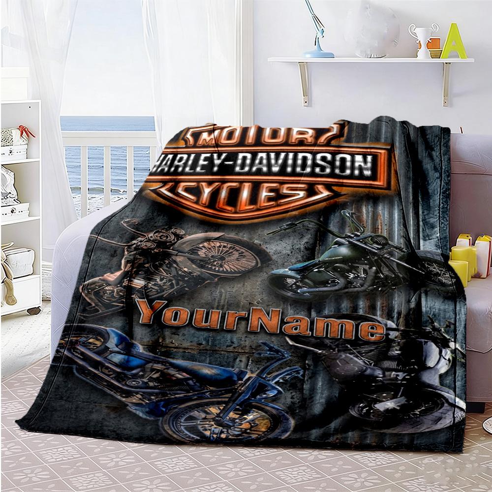 Harley-davidson Motorcycles Personalized Name Blanket Throw Customizable Blanket Soft & Cozy Versatile for Office Couch Nap Chair