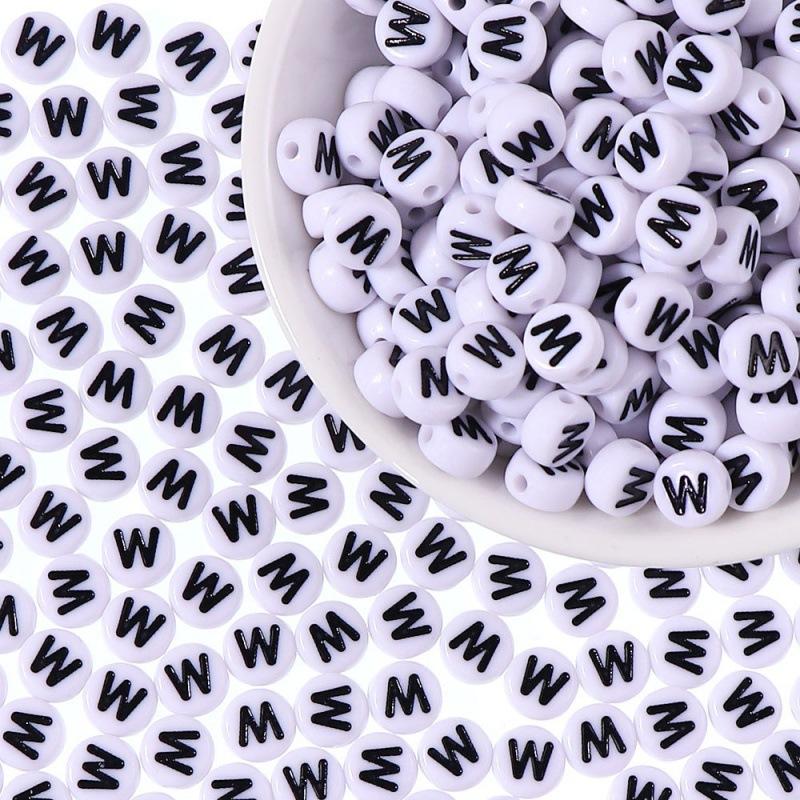 100/Bag Diy Black And White English Acrylic Letter Beads Handmade Bracelets Necklaces Beaded Accessories