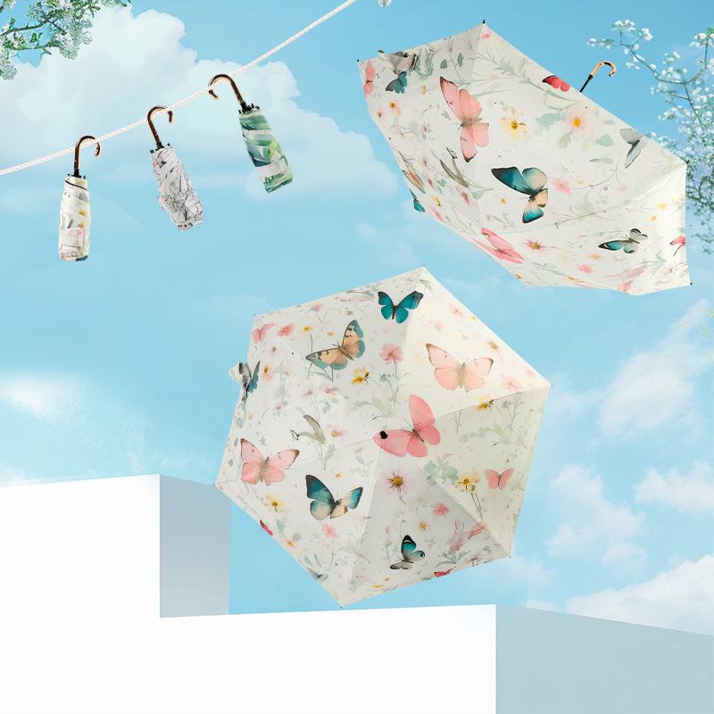 50% off the new small gold hook vinyl fabric sun umbrella digital brush folding sunscreen umbrella