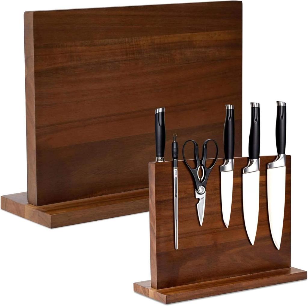 Double-Sided Magnetic Wooden Knife Holder & Display Stand