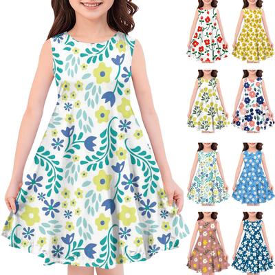 Ärmelloses Sommerkleid für Kinder mit lässigem, modischem Print und Rundhalsausschnitt