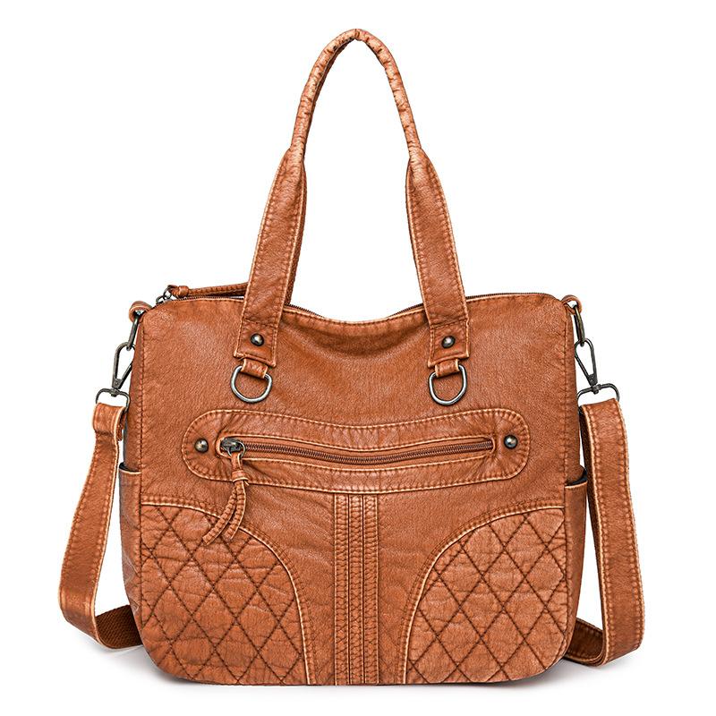 Håndveske med stor kapasitet Mykt skinn Multifunksjonell totebag Vintage dame skulderveske