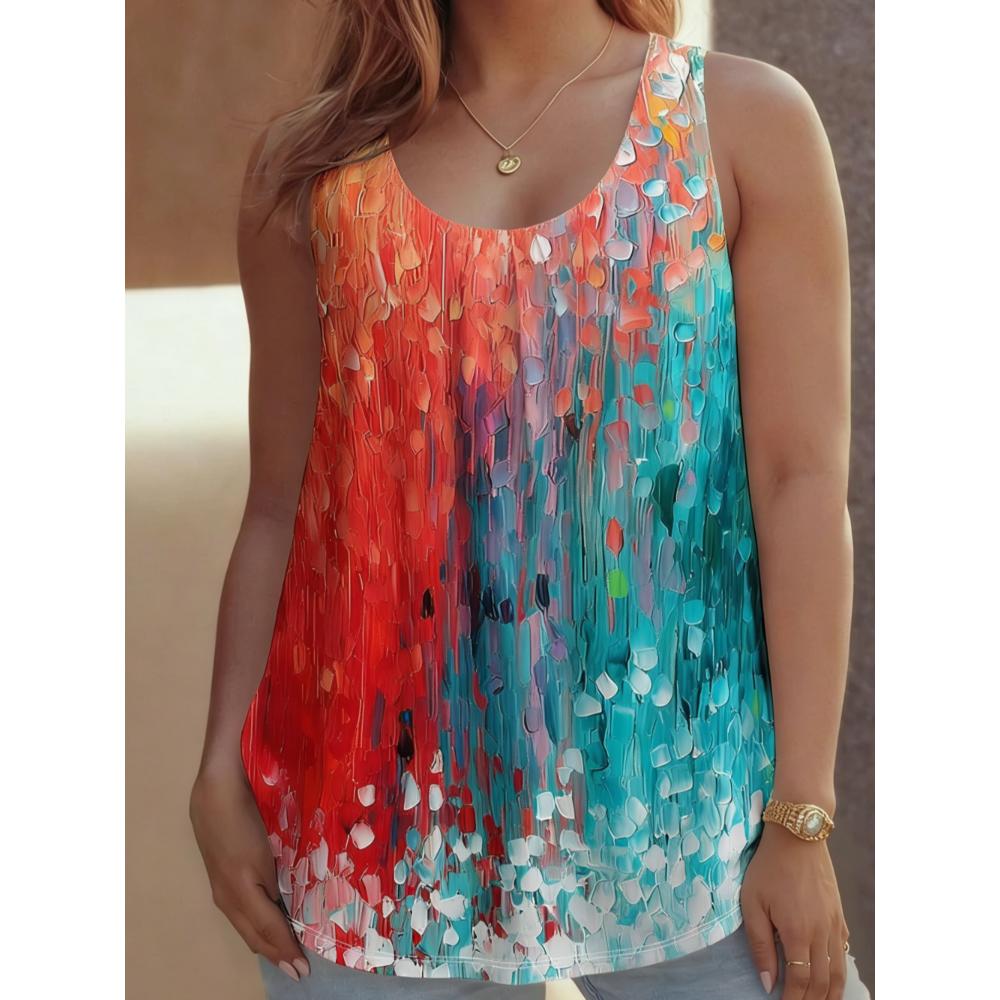 Summer Women's Large Size 3D Printing Flowers Animals Vest Loose Fashionable Comfortable Soft Breathable O Neck Sleeveless Vest