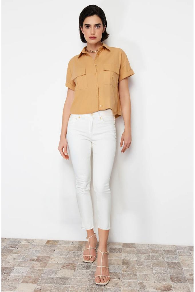 Women's Fashion Shirt Shirt Collar Sleeveless Red Pleated Fitted Waist-Fitting Woven Shirt
