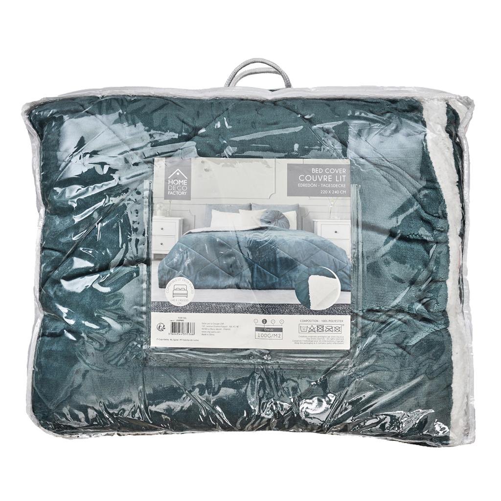 Les Trésors De Lily [A3520] - Couvre lit flanelle sherpa 'Scarlett' turquoise blanc - 240x220 cm