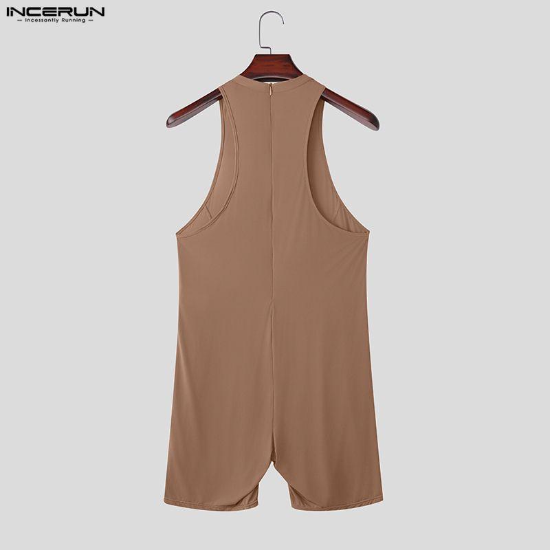 INCERUN Men Sleeveless Semi-Sheer Fitted One Piece Jumpsuits Bodysuits Underwear Playsuits