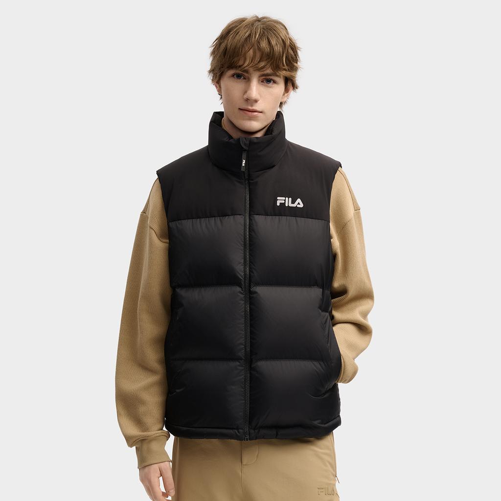 FILA Original RGB Multicolor Fashion Simple Classic Versatile Comfortable Casual Warm Zipper Stand Collar Logo Solid Color Down Vest F11M549906F-BK