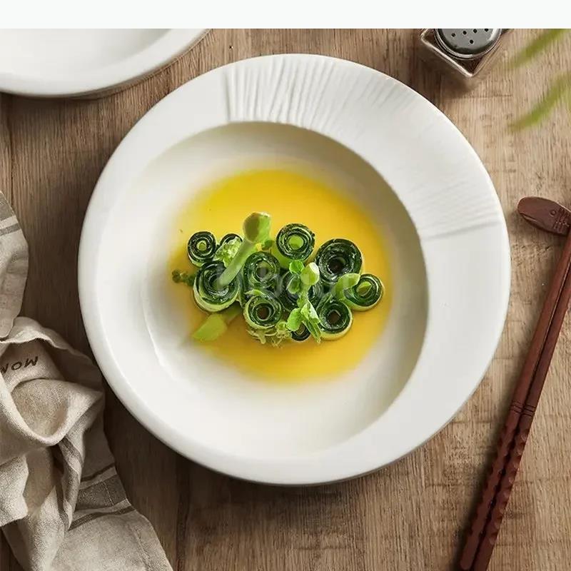 white Ceramic Dinner Plate Restaurant Circular round Thick Soup Plate Dessert Dish Snack Dish Pasta Plates Solid Color Tableware