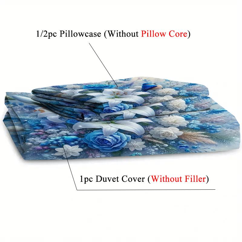 Bluebird Lilie Blumenmuster 3D Gedrucktes Daunenbettbezug-Set Weiches und Bequemes Bettwäscheset Blumenstil Steppdecke Kissenbezug