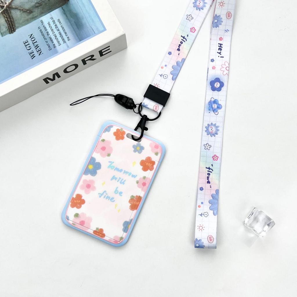 Ins Student Id Card Holder with Lanyard Slide Cover Transparent ABS School Card Cover Game Cards IC Card Protective Cover