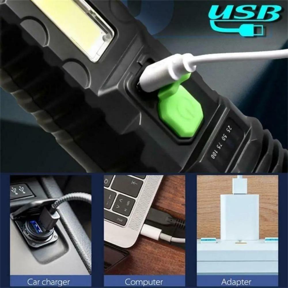 50W USB Flashlight Rechargeable 4 Switch Modes Flashlights Waterproof Torch for Camping Hiking Fishing Adventure Emergency