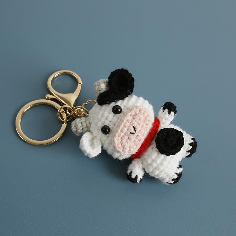 Knitted Crochet Cow Plush Doll Stuffed Animals Toys Baby Children Gifts Plush Pendant Keychain Boys Children Birthday Gift