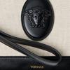 Versace Rivière Logo Zip Closure Linen Cotton Blend Calfskin Clutch Women Clutch Black Beige 1025251-1A17864-2K00J