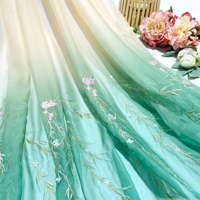 100x150cm Hanfu Guofeng Ruqun Gradient Heavy Industry Embroidery Willow Leaf Layer Designer Diy Fabric