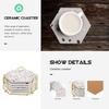 WINOMO Cork Coasters, Stylish Ceramic, Nordic Marble, Hexagonal, 6-Piece Set with Rack, Insulated, Absorbent, Quick-Drying, Non-Slip, Random Pattern