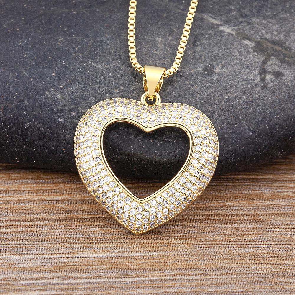 

Nidin Top Quality 4 Colors Heart-Shaped Hollow Crystal Zircon Pendant Link Chain Necklace Women s Charm Jewelry Anniversary Gift білий