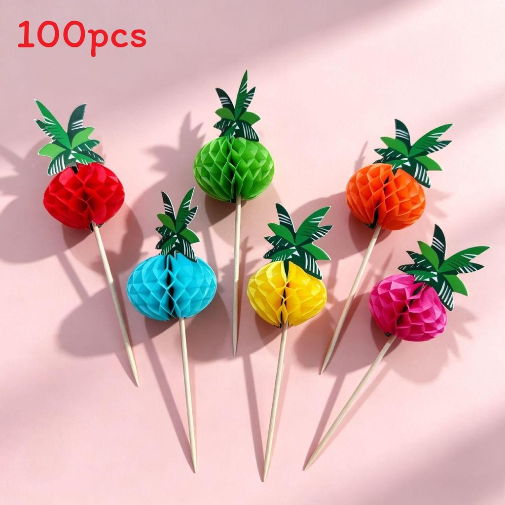 Hawaiian Tissue Paper Umbrella Fruit Stick Swizzles For Party Table Centerpieces