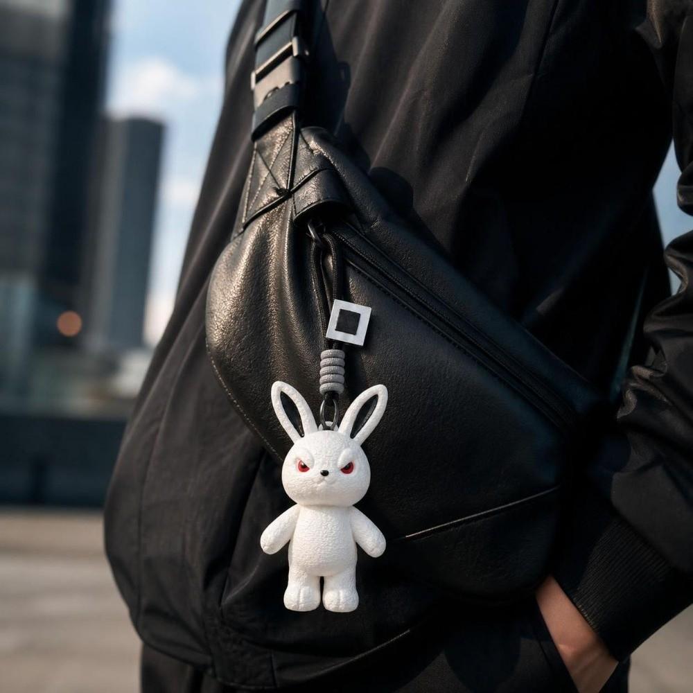 Lightweight Rabbit Keychain Soft Plush Doll Charm Evil Face Plush Keychain Handbag