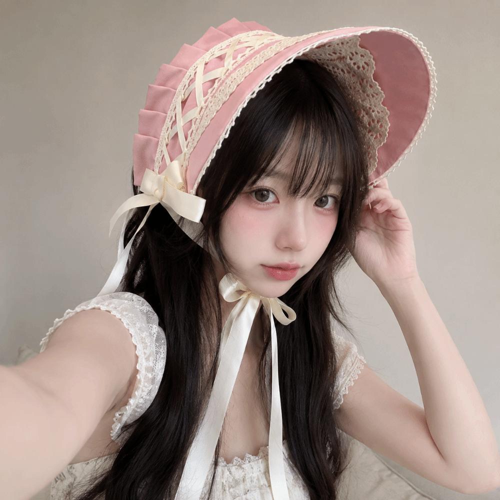 Pastorale Style Victorian Headpiece Ruffle Lace Hat Lolita Bonnet Cap  Cosplay Accessory