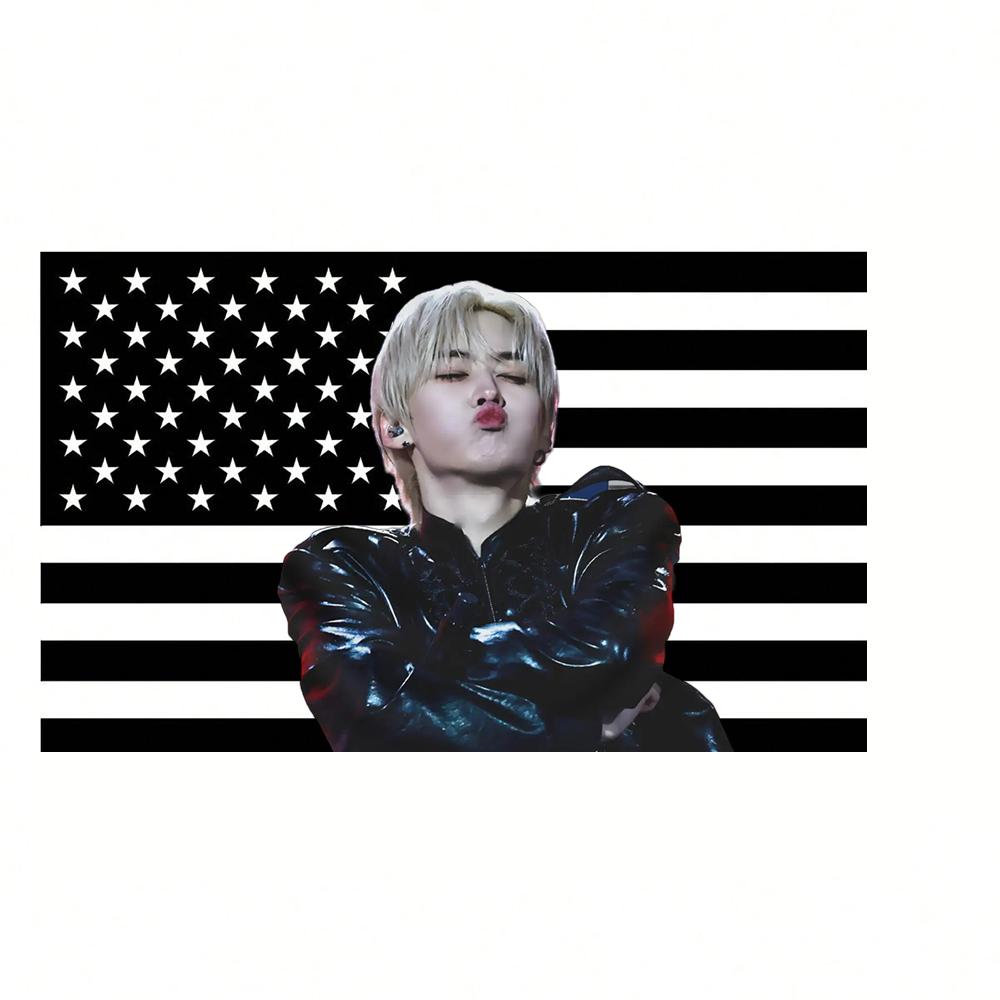 Lee Know Cute Toothed Mouth American Flag Skz Kpop Banner Dormitory Home Decoration Tapestry Fan Birthday Gift