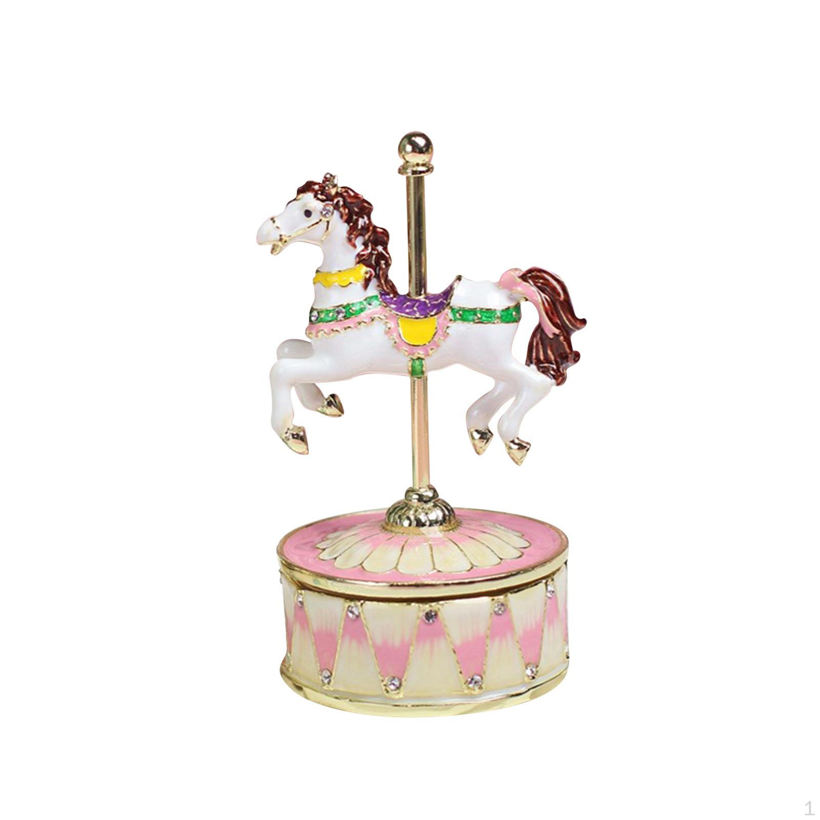 

Music Box Desktop Ornament Women Girls Gift Collectible Horse Figurine Mechanical Musical for рожевий