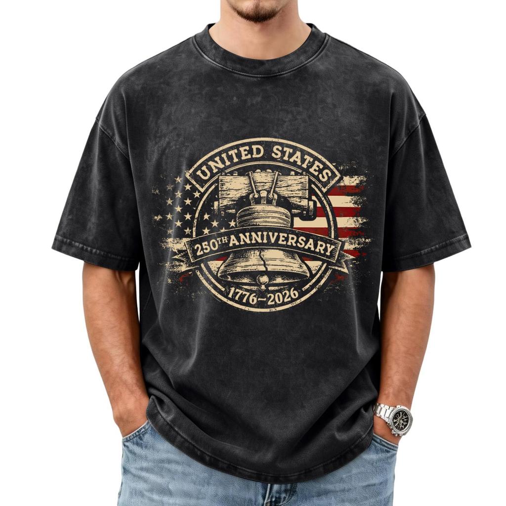 United States 250th Anniversary 1776 2026 Short Sleeve T Shirt Crew Neck Graphic Liberty Bell Print Casual Top Tee