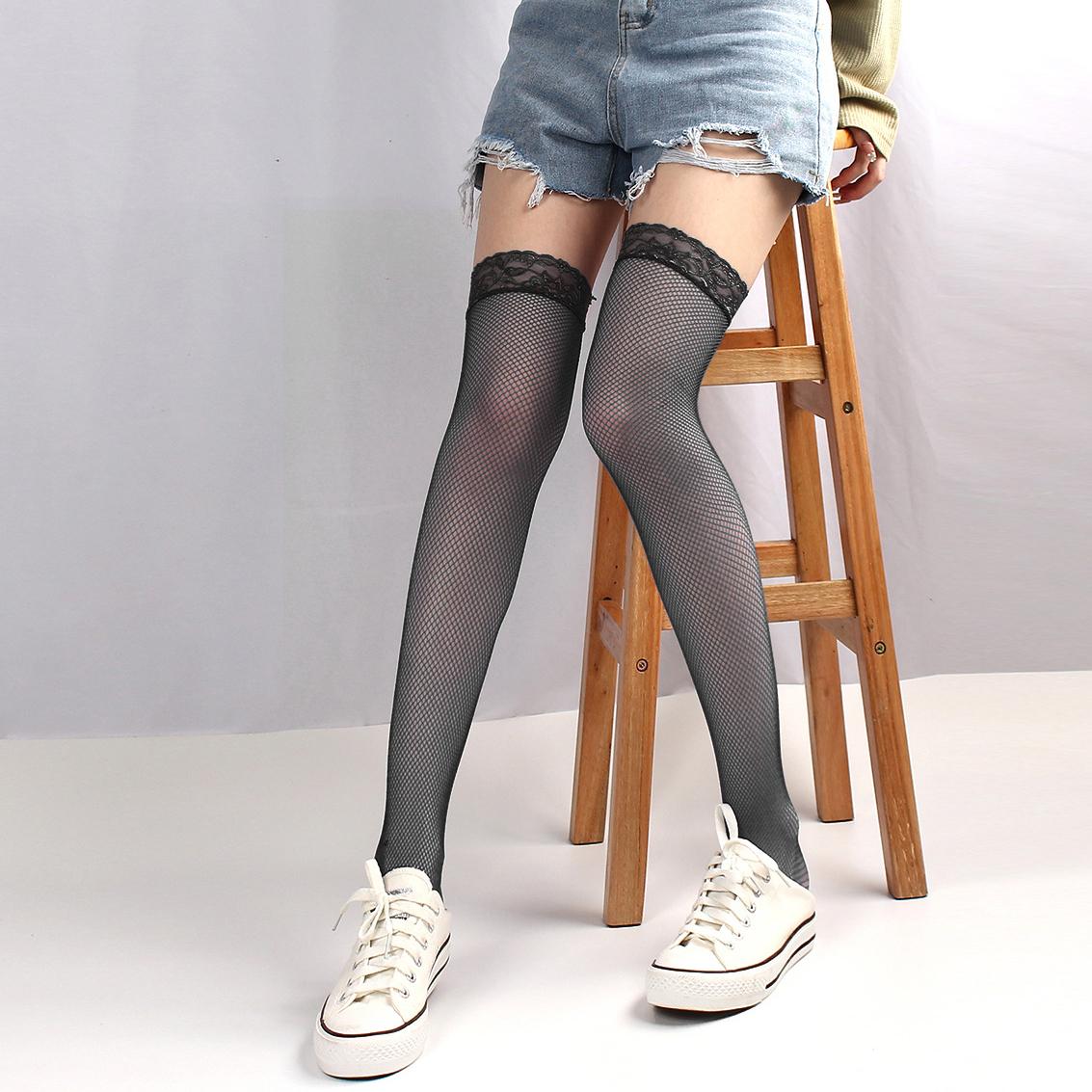 

Erotic Lace Knee High Socks for Women Lingerie Small Mesh Thigh High Hosiery Green Yellow Pink Blue Purple White Sexy Stockings one size чорний