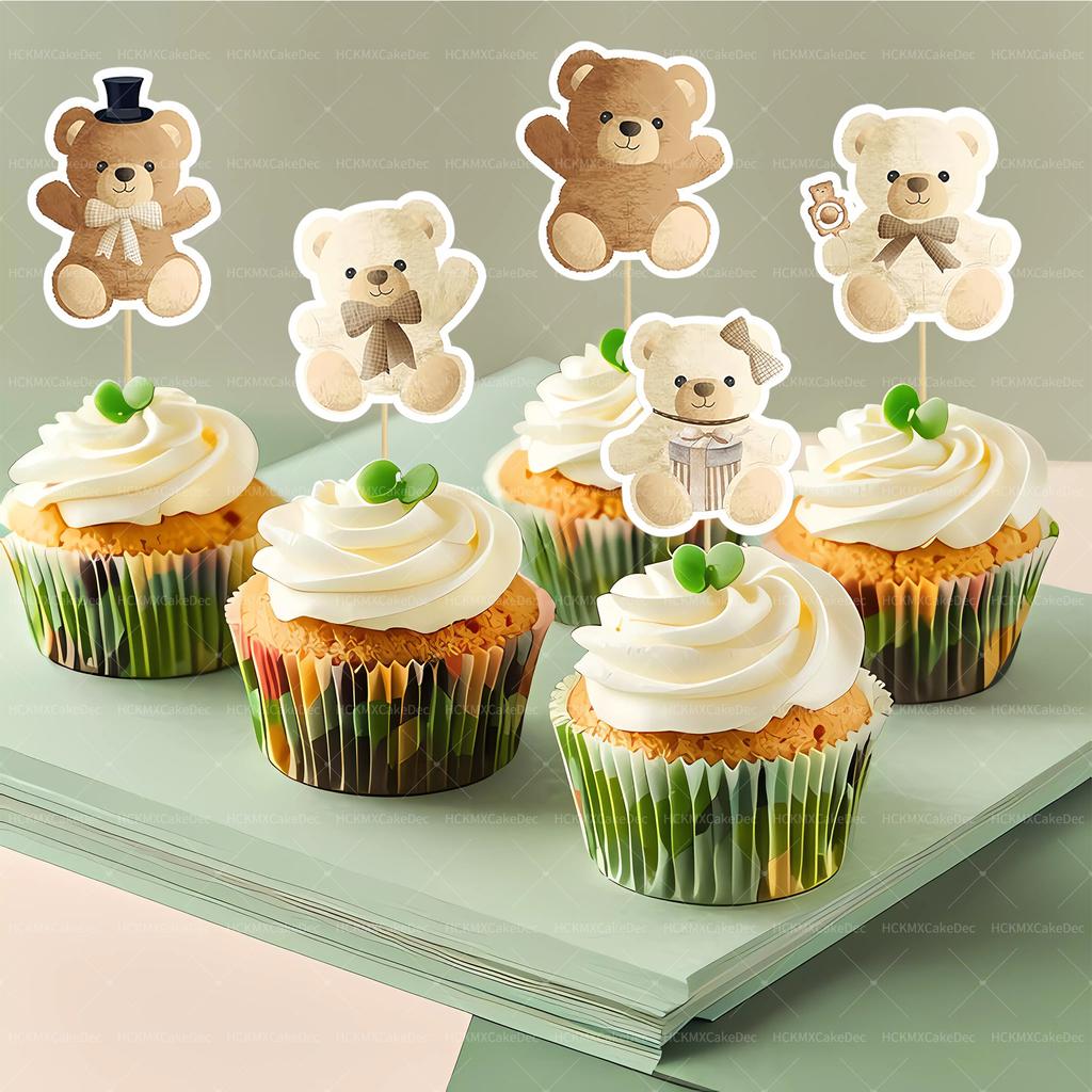 16 Stück Bären Cupcake Topper Babybär Thema Kuchen Dekorationen Bären Geburtstagsparty Kuchen Dekorative Zubehörteile