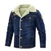 Men's Plus Size American Style Denim Jacket with Velvet Lining - Autumn/Winter, Loose Fit, Multi-Pocket, 7X