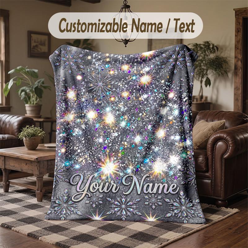 Winter Snowman Celebration Theme Throw Blanket Custom Name Text Personalized Blanket Soft Cozy Blanket for Home Sofa Bed
