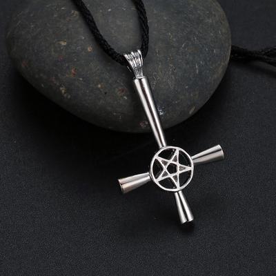 Kinitial Retro Inverted Pentagram Cross Necklace Upside Down Lucifer Satanic Pendant Punk Jewelry for Men