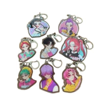 K-Pop Demono Medžiotojai Akrilinis Raktų Pakabukų Rinkinys – Duffy & Medžiotoja Piktasis Liūtas Berniukai (1 komplektas)