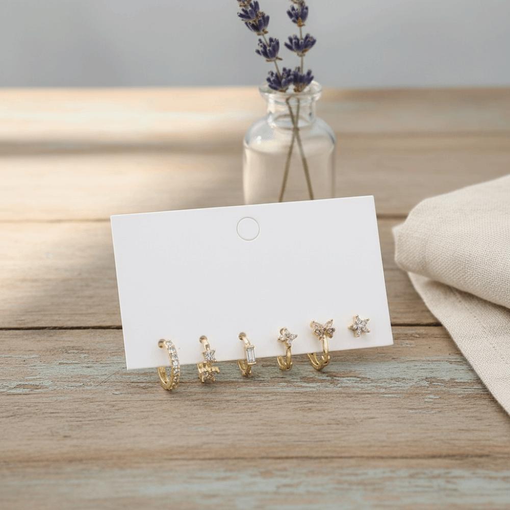 6Pcs Copper Zircon Earring Set Hook Piercing Crystal Ear Studs Flower Butterfly Earrings  Ladies